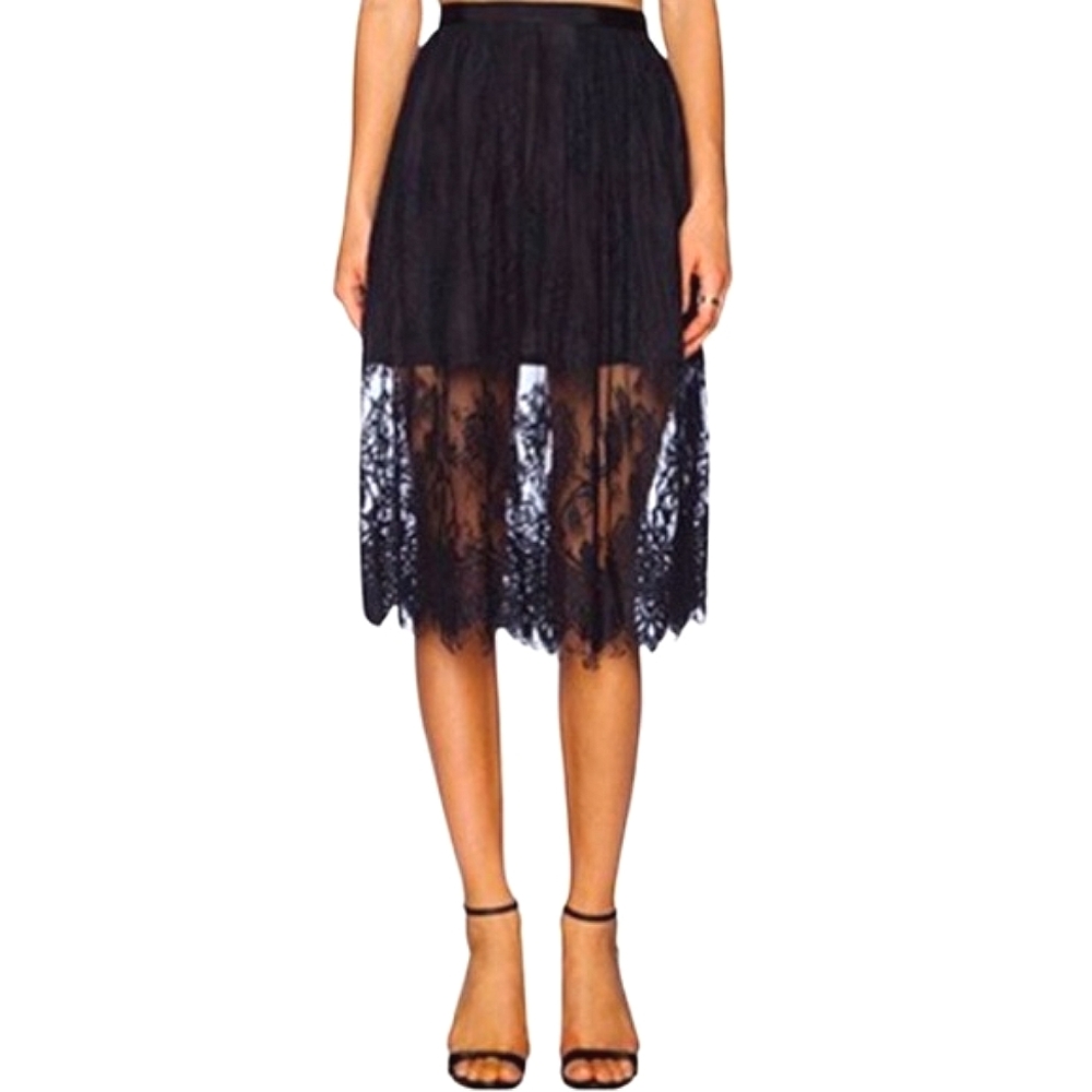 Lovers + Friends Elegant & Dainty Black Lace Midi Lined Women’s Midi Skirt S